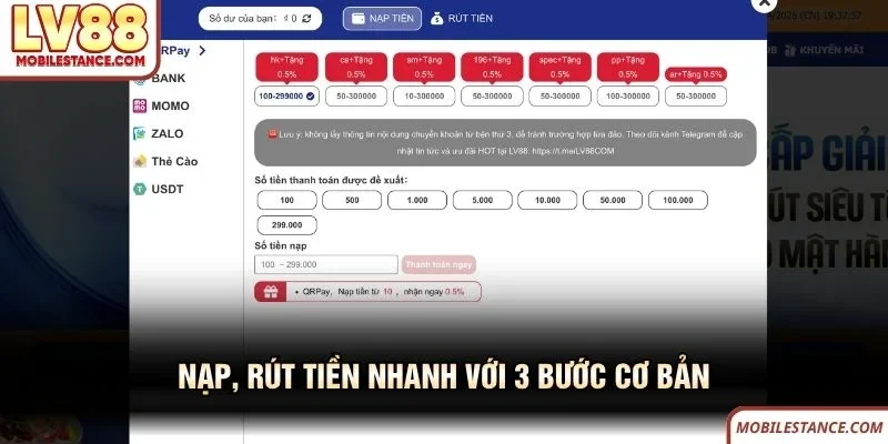 Nạp, rút tiền nhanh với 3 bước cơ bản